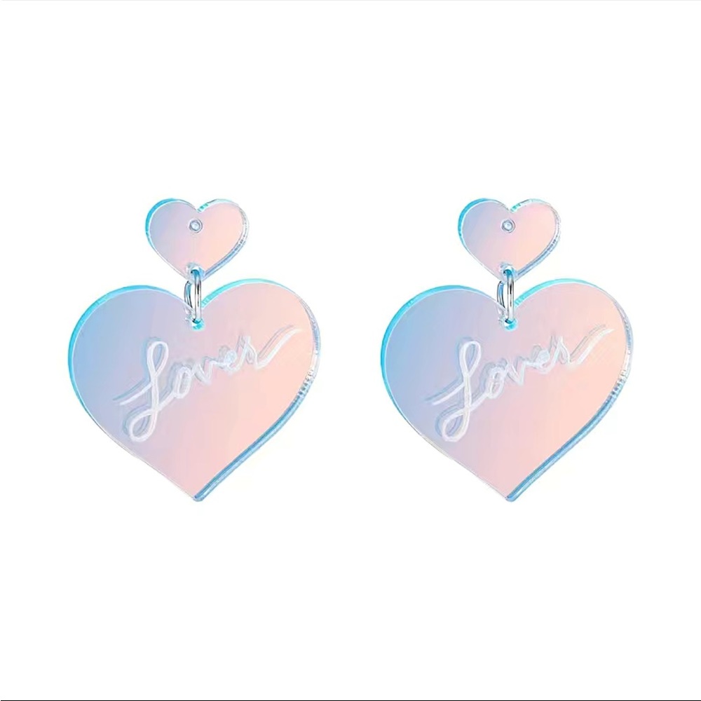 LOVER holographic/mirrored heart drop earrings new NWT swiftie